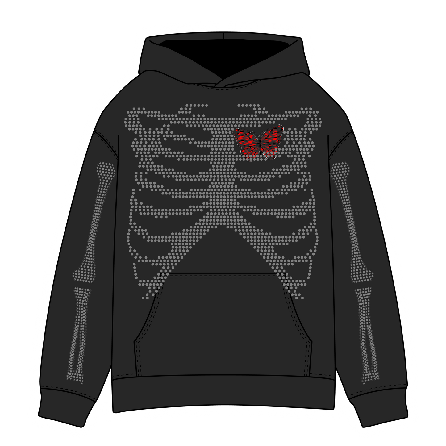 Skeleton Body w/ Butterfly Rhinestone Hoodie