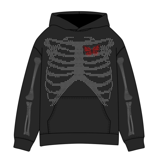 Skeleton Body w/ Butterfly Rhinestone Hoodie